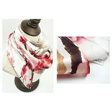 ANDANTINO 100% Pure Mulberry Silk Square Scarf for Hair-27''x27''- Soft Breathable Lightweight Satin Silk Neckerchief Headscarf (Wintersweet)