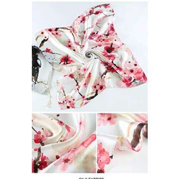 ANDANTINO 100% Pure Mulberry Silk Square Scarf for Hair-27''x27''- Soft Breathable Lightweight Satin Silk Neckerchief Headscarf (Wintersweet)