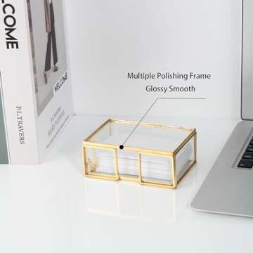 Feyarl Clear Gold Glass Business Card Holder for Office