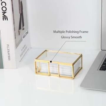 Feyarl Clear Gold Glass Business Card Holder for Office