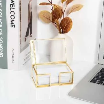 Feyarl Clear Gold Glass Business Card Holder for Office