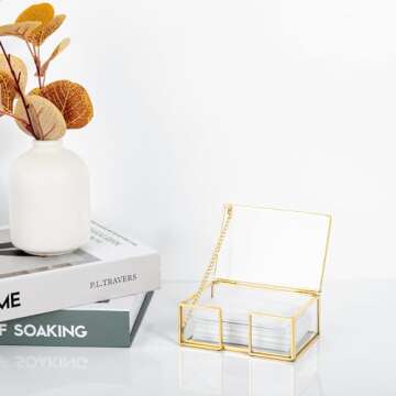Feyarl Clear Gold Glass Business Card Holder for Office