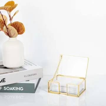 Feyarl Clear Gold Glass Business Card Holder for Office