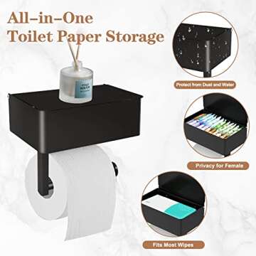 Bjiotun Toilet Paper Holder with Shelf - SUS304 Stainless Steel Storage & Wipes Dispenser, Easy Inst...