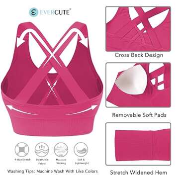 Evercute Sports Bra for Women Padded Medium Support Criss Cross Strappy Bras Seamless High Impact Yoga Exercise Athletic Bras