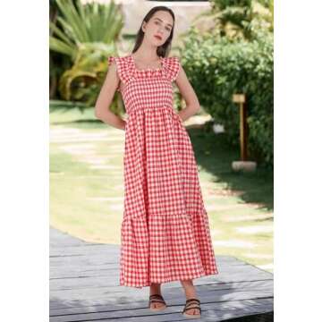 Buy chouyatou Women's Stylish Retro Plaid Smocked Dress