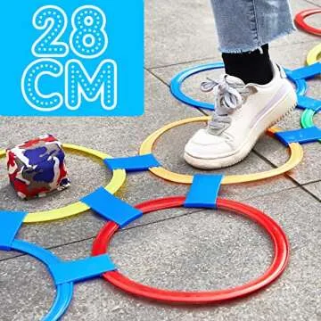 Hopscotch Game Outdoor Games for Kids 10 Plastic Rings 5 Colored and 18 Connectors 4 Bean Bags Indoor or Outdoor Game Obstacle Course for Kids Training (Circle)