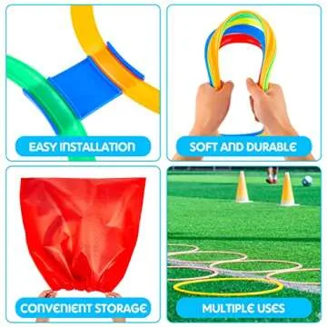 Hopscotch Game Outdoor Games for Kids 10 Plastic Rings 5 Colored and 18 Connectors 4 Bean Bags Indoor or Outdoor Game Obstacle Course for Kids Training (Circle)