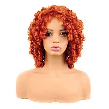 andromeda Orange Wigs for Black Women Soft Afro Short Curly Wig with Bangs Heat Resistant Fiber Hair...