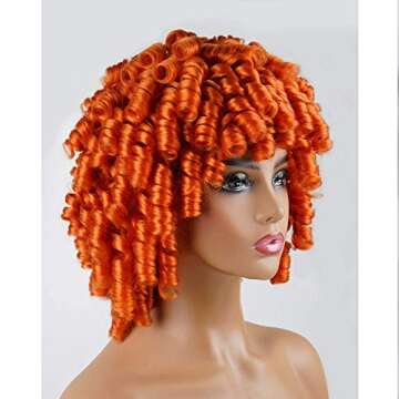 andromeda Orange Wigs for Black Women Soft Afro Short Curly Wig with Bangs Heat Resistant Fiber Hair Halloween Cosplay Wigs for Women (Orange Copper)