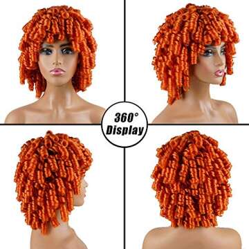 andromeda Orange Wigs for Black Women Soft Afro Short Curly Wig with Bangs Heat Resistant Fiber Hair Halloween Cosplay Wigs for Women (Orange Copper)