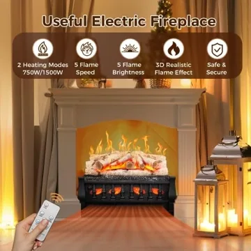 Joy Pebble Electric Fireplace Insert 750W/1500W Enhances Living Space