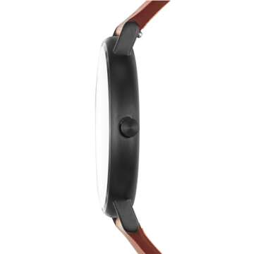 Skagen Men's Signatur Three-Hand Black Stainless Steel and Brown Leather Band Watch (Model: SKW6374)