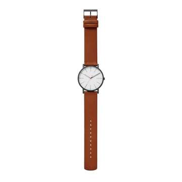 Skagen Men's Signatur Three-Hand Black Stainless Steel and Brown Leather Band Watch (Model: SKW6374)
