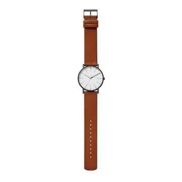 Skagen Men's Signatur Three-Hand Black Stainless Steel and Brown Leather Band Watch (Model: SKW6374)