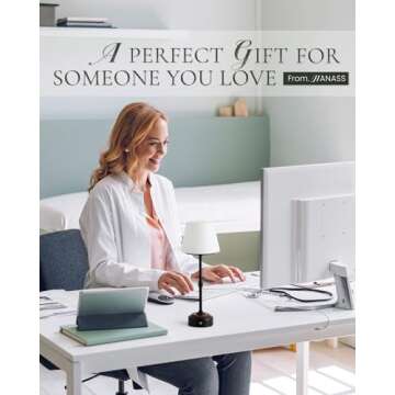 HANASS Cordless LED Table Lamp, Black Desk Lamp with Solid Wood Base, Patio Table Lamp Built-in Rech...