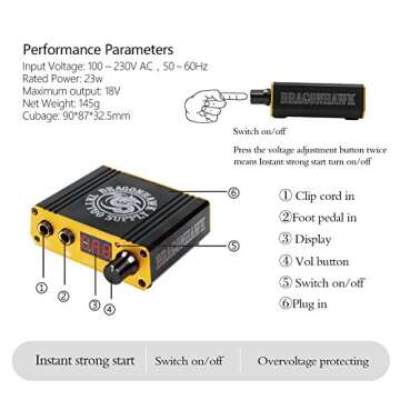 Dragonhawk Complete Tattoo Kit 4 Standard Tunings Tattoo Machines Power Supply 10 Color Tattoo Inks 50 Needles Tips Grips with Case D139GD