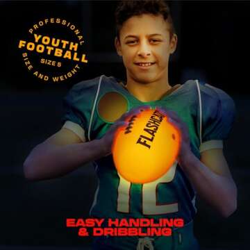 FlashCatch Light Up Youth Football - Glow in The Dark Ball - Outdoor Sports Birthday Gifts for Boys 8-15+ Year Old - Kids Teenage Easter Gift Ideas Activity - Boy Toys Stuff Ages 8 to 15