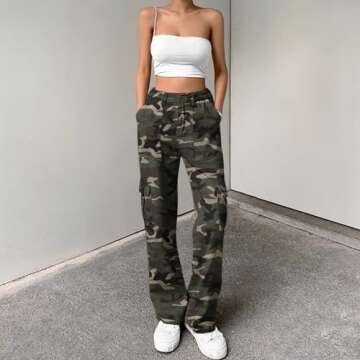Stylish Women's Camo Cargo Pants - Y2K Wide Leg Joggers