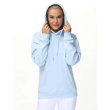 THE GYM PEOPLE Women's Basic Pullover Hoodie Loose fit Ultra Soft Fleece hooded Sweatshirt With Pockets (fleece lined-Light Blue, Medium)