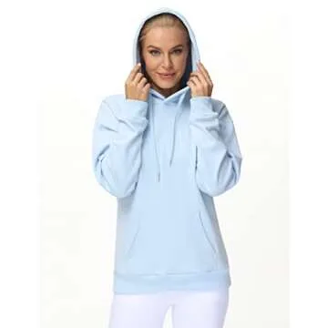 THE GYM PEOPLE Women's Basic Pullover Hoodie Loose fit Ultra Soft Fleece hooded Sweatshirt With Pockets (fleece lined-Light Blue, Medium)