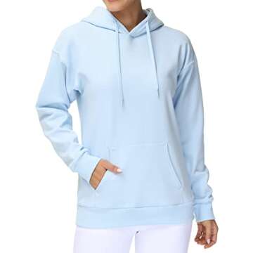 THE GYM PEOPLE Women's Basic Pullover Hoodie Loose fit Ultra Soft Fleece hooded Sweatshirt With Pockets (fleece lined-Light Blue, Medium)
