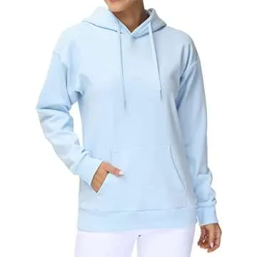 THE GYM PEOPLE Women's Basic Pullover Hoodie Loose fit Ultra Soft Fleece hooded Sweatshirt With Pockets (fleece lined-Light Blue, Medium)