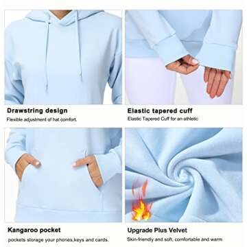 THE GYM PEOPLE Women's Basic Pullover Hoodie Loose fit Ultra Soft Fleece hooded Sweatshirt With Pockets (fleece lined-Light Blue, Medium)