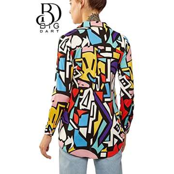 Blouses for Women Fashion, Casual Long Sleeve Button Down Shirts Tops, XS-3XL (Red Yellow Mix Colors, XX-Large)