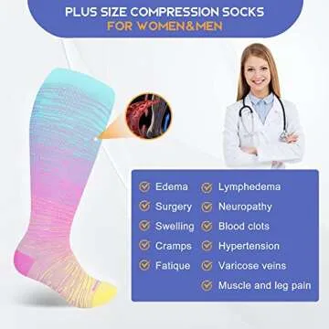 LEVSOX Wide Calf Compression Socks for Women Men Plus Size 15-20 mmHg Extra Large Knee High Support Sock for Nurses Pregnant Travel