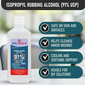 Epic Medical Supply Isopropyl Alcohol 91%, 16 oz. Bottle, Multipurpose First Aid Antiseptic (2)