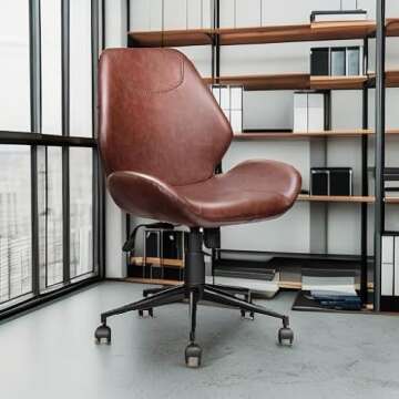 Giantex Home Office Leisure Chair Ergonomic Mid-Back PU Leather Armless Chair Upholstered with 5 Rol...