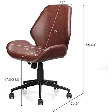 Giantex Home Office Leisure Chair Ergonomic Mid-Back PU Leather Armless Chair Upholstered with 5 Rolling Casters, Height Adjustable Swivel Chair
