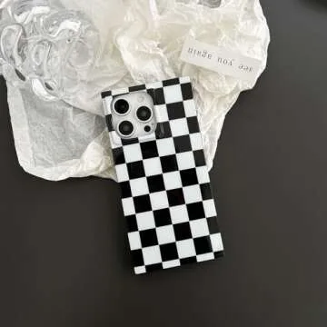 Rectangle Checkered Phone Case for iPhone 14 Pro Max Black White Grids Plaid Checkerboard Slim Soft Classic Trunk Design Strong Shockproof Protective Checker Cover for iPhone 14promax 6.7"