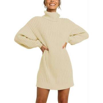 Prinbara Women's Oversized Turtleneck Lantern Sleeve Sweater Dress