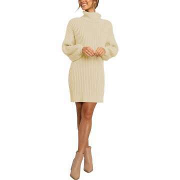 Prinbara Women's Oversized Turtleneck Sweater Dress