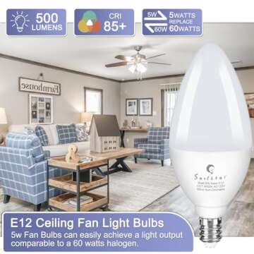 Sailstar Candelabra Light Bulbs 60 Watt Equivalent, 4000K Natural Daylight, 5W E12 Small Base Type B...