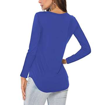 Amoretu Womens T Shirt Cute V Neck Long Sleeve Blouse Casual Tops (Blue,M)