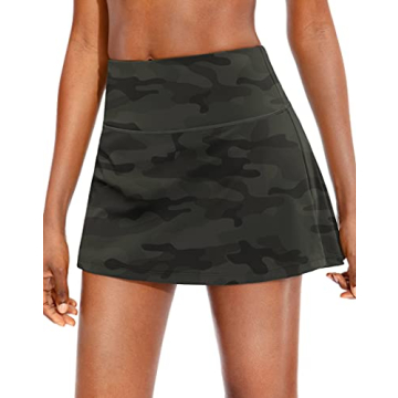 Soothfeel Pleated Tennis Skirt for Women with Pockets Women's High Waisted Athletic Golf Skorts Skirts for Workout Running（Green Camo, M）