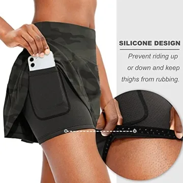 Soothfeel Pleated Tennis Skirt for Women with Pockets Women's High Waisted Athletic Golf Skorts Skirts for Workout Running（Green Camo, M）