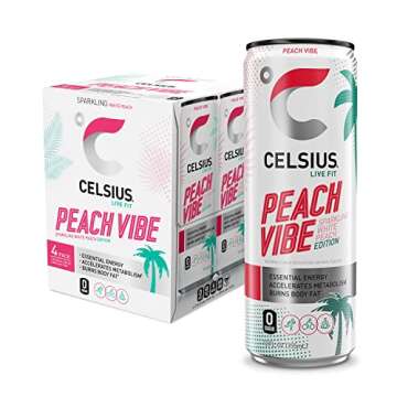 CELSIUS Sparkling Peach Vibe, Functional Essential Energy Drink 12 Fl Oz (Pack of 24)