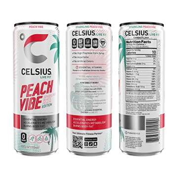 CELSIUS Sparkling Peach Vibe, Functional Essential Energy Drink 12 Fl Oz (Pack of 24)