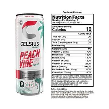 CELSIUS Sparkling Peach Vibe, Functional Essential Energy Drink 12 Fl Oz (Pack of 24)