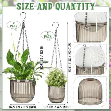 Maxcheck 4 Pcs Self Watering Hanging Planters Indoor Gift 6.5'' 4.5'' Hanging Flower Pots Baskets Ou...