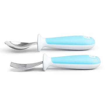 Munchkin® Raise™ Toddler Fork and Spoon Utensil Set, Rest Keeps Tip Off Table, BPA Free, 6 Pack, Blue