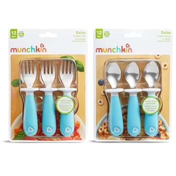 Munchkin® Raise™ Toddler Fork and Spoon Utensil Set, Rest Keeps Tip Off Table, BPA Free, 6 Pack, Blue