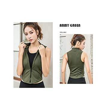 Xishiloft Women's Athletic Full Zip Lightweight Workout Tank Tops Sleeveless Seamless Running Yoga Slim Fit Track Vest(ArmyGreen,XS)