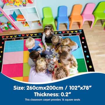 Booooom Jackson Classroom Carpet, Children's Classroom Rug 8'5"x6'5”Kid Rug with Non-Slip Backing,Children's Classroom Educational Seating Carpet Elementary