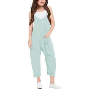 CharmWM Girls Casual Jumpsuits Spaghetti Strap Sleeveless Loose Romper Long Pants with Pockets Kids ...