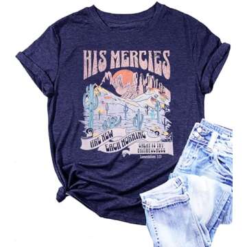 Women’s Casual Christian T-Shirt - Jesus Faith Graphic Tee (M, Blue)